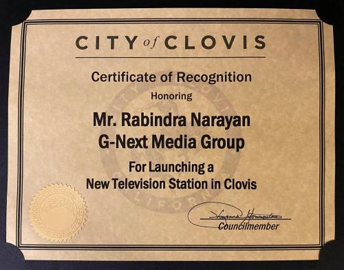 City of Clovis Certificate of Recognition